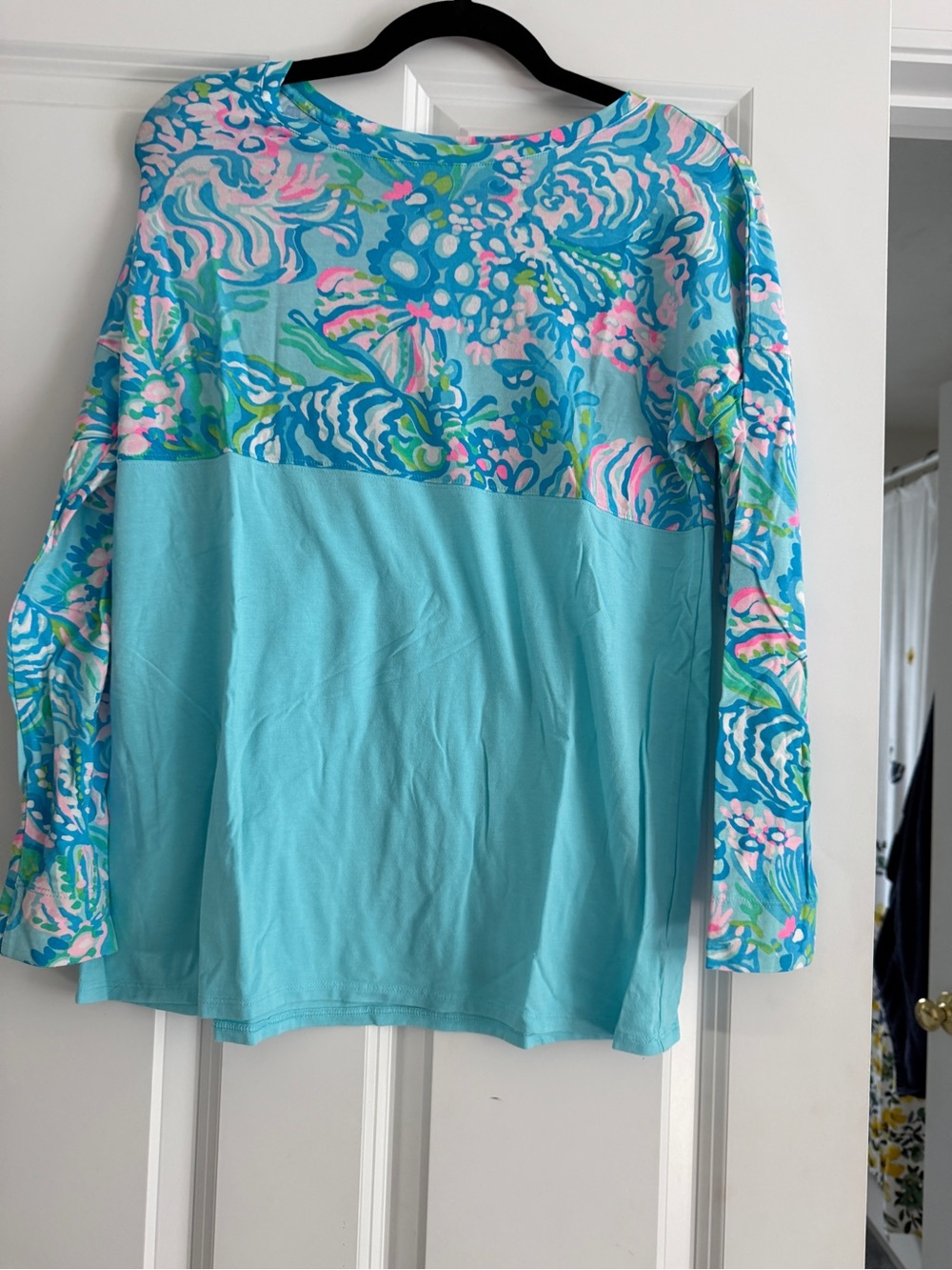 Lilly Pulitzer Aqua Floral Panel Long Sleeve Top